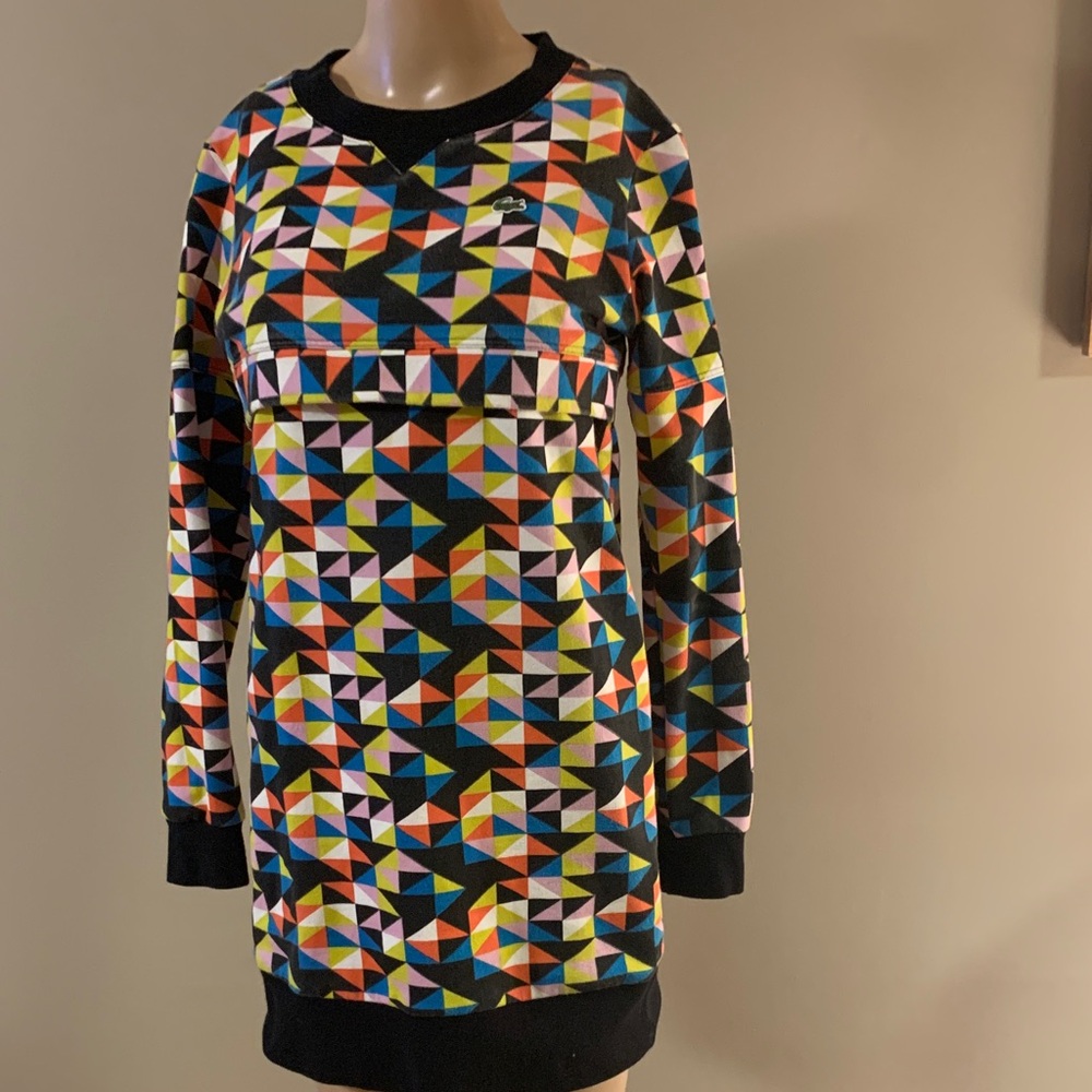 Lacoste Multicolor Geometric Crew Neck dress/sweater, small
